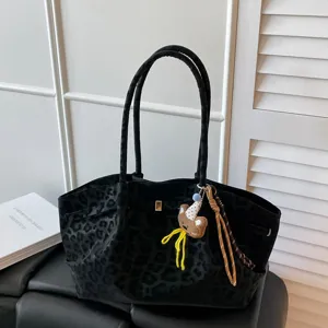 Borsa tote vintage in camoscio di grande capacità per donna, elegante borsa a spalla.