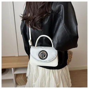 Mini shoulder bag with metallic ring lock and top handle for fashionable daily use.