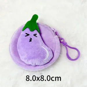 Porte-monnaie en peluche aubergine violette avec clip et détails de taille 8,0x8,0cm