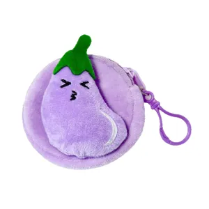 Mignon porte-monnaie rond en peluche aubergine avec clip violet