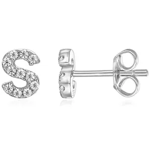 Orecchini a lobo con lettera S in argento e zirconi, gioielli moda minimalisti per ogni giorno.