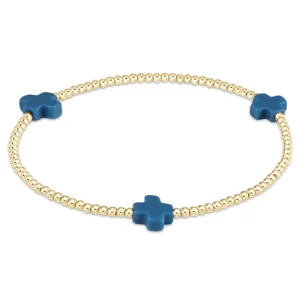 Gold bead stretch bracelet featuring stylish blue cross charms for women and daily minimalist wear.