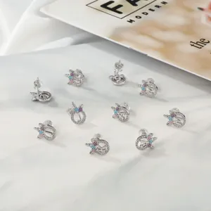 Charmantes boucles d'oreilles puces licorne alphabet zircon pour femmes, bijoux en cuivre.