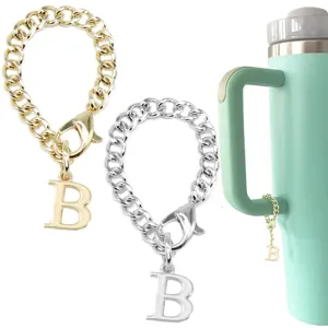 Roestvrij Stalen 26 Alfabet Letter Hanger Ketting Voor Drinkbeker Waterfles Goud Zilver Kunstparel Sleutelhanger
