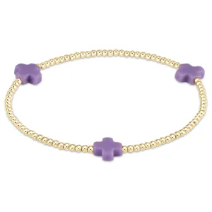 Gold bead stretch bracelet for women featuring cute purple cross charms minimalist daily jewelry