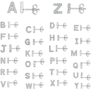 Orecchini a lobo con lettere alfabeto A-Z in argento zirconi brillanti per regalo donna