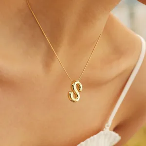 Elegante Collana Ciondolo Lettera S Bolla Placcato Oro 14K Moda Donna Choker Gioiello