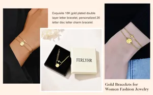 Squisito bracciale con iniziali a doppio strato placcato in oro 18K con ciondolo a croce.