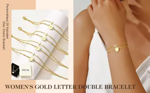 FERLYHR Bracciale Doppio Lettera Oro, Gioiello Personalizzato con Disco per Donna