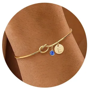 Moda Rame Lettera Fascino Braccialetto Regolabile Pietra Di Nascita Nodo Bracciale Delicato Galvanizzato Gioielli Mano Per Damigella D'Onore Donna Regalo