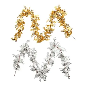 Christmas berry garlands in gold and silver for holiday staircase and home decoration