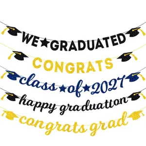 Πανό Αποφοίτησης Χαρτί Με Χρυσόσκονη Congrats Grad Τάξη Του 2026 Διακόσμηση Πάρτι Φόντο Φωτογραφίας Γιρλάντα