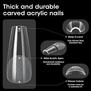 Faux ongles en acrylique transparents et durables, courbe en C