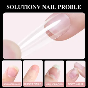 Vue détaillée de faux ongles transparents pour corriger les ongles courts ou cassés