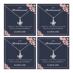 Women European Elegant Love Knot Pendant Necklace With Greeting Card Copper Rhinestone Circular Design Wedding Bridesmaid Jewelry Gift
