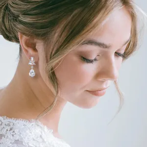 Vista detallada pendientes colgantes circonita, joyería de boda brillante regalo para mujeres.