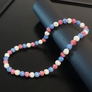 Chic red white blue rhinestone disco ball beaded necklace fashion statement neck jewelry detail photo show item view
