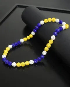 Colorful rhinestone pave ball necklace detail, trendy beaded choker for men and festival gift.