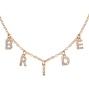 Personalized Copper Rhinestone Bride Letter Pendant Necklace Sparkling Crystals Neck Chain Wedding Jewelry Gift For Bridesmaids Women