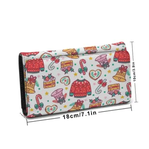 Stampa natalizia portafoglio pieghevole donna in pelle pochette vista dettagliata misure