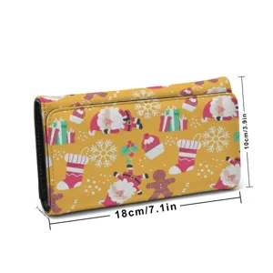 Portafoglio pieghevole in pelle con stampa Babbo Natale, vista di dettaglio elegante.