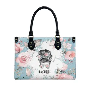 Fashion floral print PU leather tote bag for women, large capacity casual shoulder handbag.