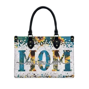 Women PU Leather Handbag Large Capacity Tote Bag Mother's Day Floral Print Shoulder Bag
