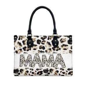 Sac à main fourre-tout femme en cuir PU léopard avec inscription MAMA, grande capacité.