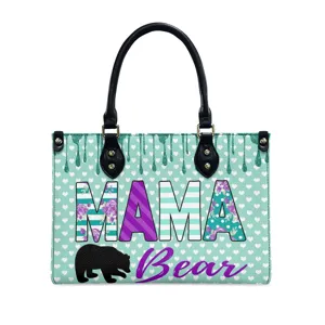 Sac à main cabas en cuir PU femme grande capacité avec bel imprimé Mama Bear chic.