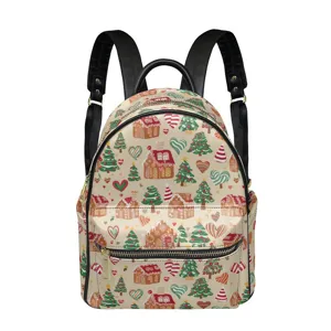 Zaino in Pelle PU Donna Natale Grande Capacità Moda Casual Viaggio Borsa a Tracolla Stampa Casetta di Pan di Zenzero Regalo