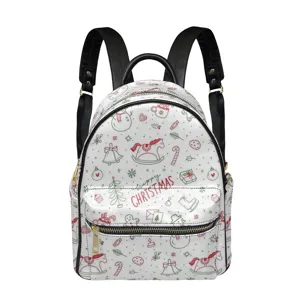 Zaino in pelle da donna tema Natalizio, elegante zainetto bianco casual con stampa festiva.