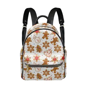 Zaino in vera pelle stampa omino pan di zenzero Natale per donna casual moda borsa