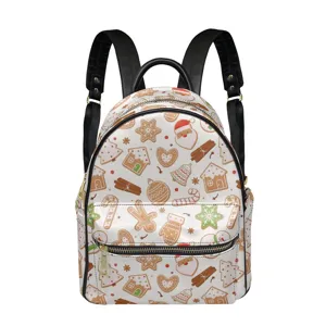 Zaino in pelle con motivo pan di zenzero di Natale elegante grande capacità borsa casual
