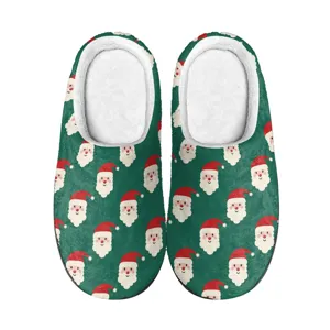 Weihnachten Weihnachtsmann Bedruckt Plüsch Hausschuhe Lässig Warm Fleece Gefüttert Geschlossene Zehe Hausschuhe Rutschfest TPR Sohle Innen Schuhe Für Unisex