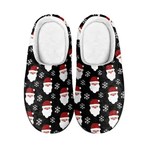 Gemütliche Winter Fleece Hausschuhe mit süßem Weihnachtsmann Print, warme Kuschelschuhe innen.