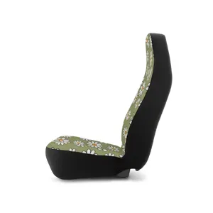 Detailopname en overzicht van de groene margriet autostoelhoes zijkant met zwart.