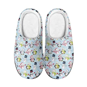 Weihnachten Pinguin Druck Plüsch Hausschuhe Warme Indoor Baumwollschuhe Für Damen Herren Rutschfeste TPR Sohle Hausschuhe