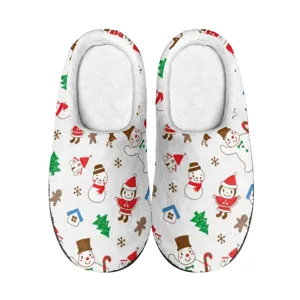 Weihnachtlicher Motiv gedruckter Pluesch Hausschuhe Winter warme Schuhe Vorderansicht
