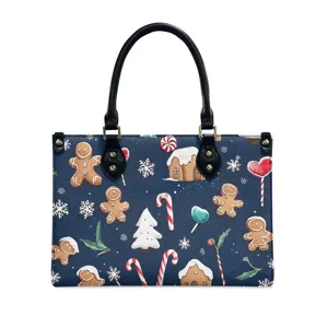 Women PU Leather Christmas Gingerbread Man Print Tote Handbag Large Capacity Crossbody Single Shoulder Bag Festive Daily Gift Casual Bag