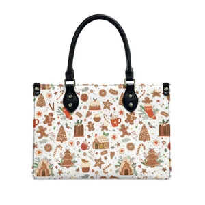 Christmas gingerbread print women PU leather handbag large capacity tote crossbody bag main