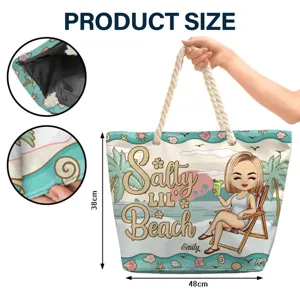 Hawaiian style beach canvas shoulder bag with tropical cartoon print and sturdy rope handles.