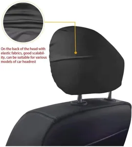 Universal black car headrest cover with elastic fabric for comfortable support and fit.