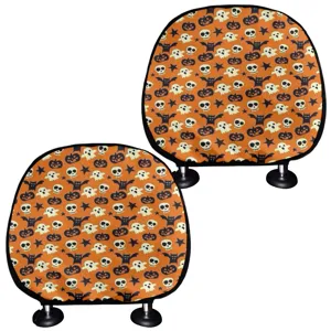 Halloween car headrest cover featuring cute ghost and pumpkin print for auto interior decor.