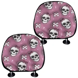 Rosa Totenkopf Auto Kopfstuetzen Abdeckung Set Universal Kopfkissen Schuetzend