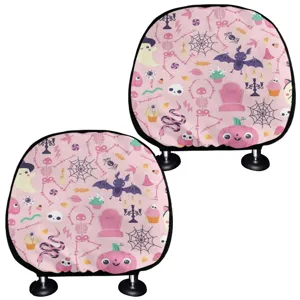 Halloween Pink Car Headrest Cover Cute Ghost Pumpkin Print Auto Seat Head Rest Pillow Protector