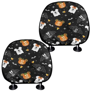 Halloween pumpkin ghost print car headrest cover, black universal auto seat pillow.