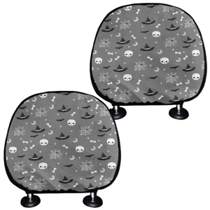 Halloween printed car headrest covers grey skull witch hat set of two interior decor