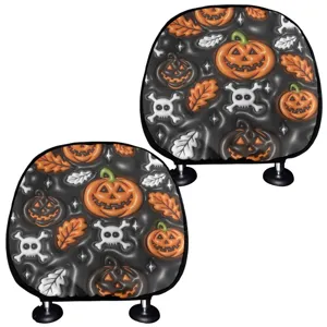 Halloween Kürbis Auto Kopfstütze Abdeckung Set Innenausstattung Sitz Kopfschutz Deko