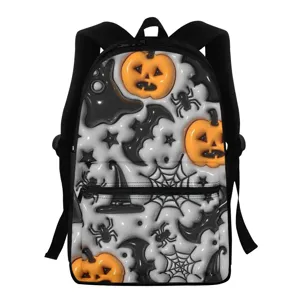 Halloween 3D Pumpkin Print Student Backpack Casual Polyester School Bag With Front Pocket