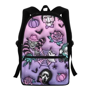 Halloween Horror Print Student Backpack Multifunctional Polyester School Bag Dark Style